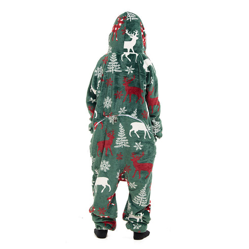 Snuggs Kids Blanket Onesie Green Christmas Deer